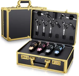 Noverlife Gold Password Lock Barber Carrying Case, Large Salon Hair Cutting Tools Storage Box, Portable Hairdresser Travel Suitcase Grooming ScissorsOrganizer for Hairstylist Makeup Artist Pet Groomer