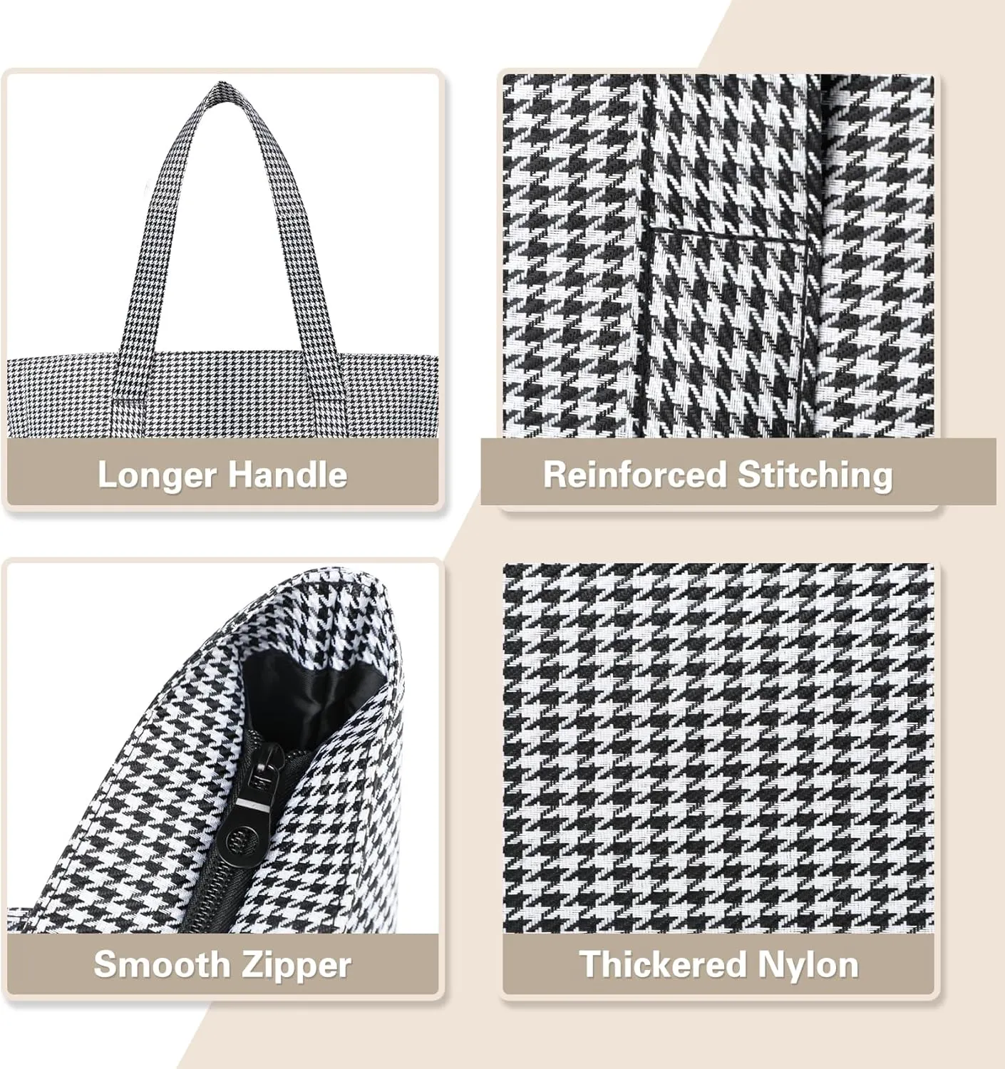 Nylon Tote Bag for Women Large Capacity Shoulder Bag Top Handle Handbag with Zipper for Work College Travel Daily