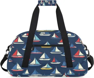 Ocean Sailboat Gym Bag for Women Men, Sports Travel Duffel Bag Lightweight Workout Bag Carry On Overnight Weekender Bag