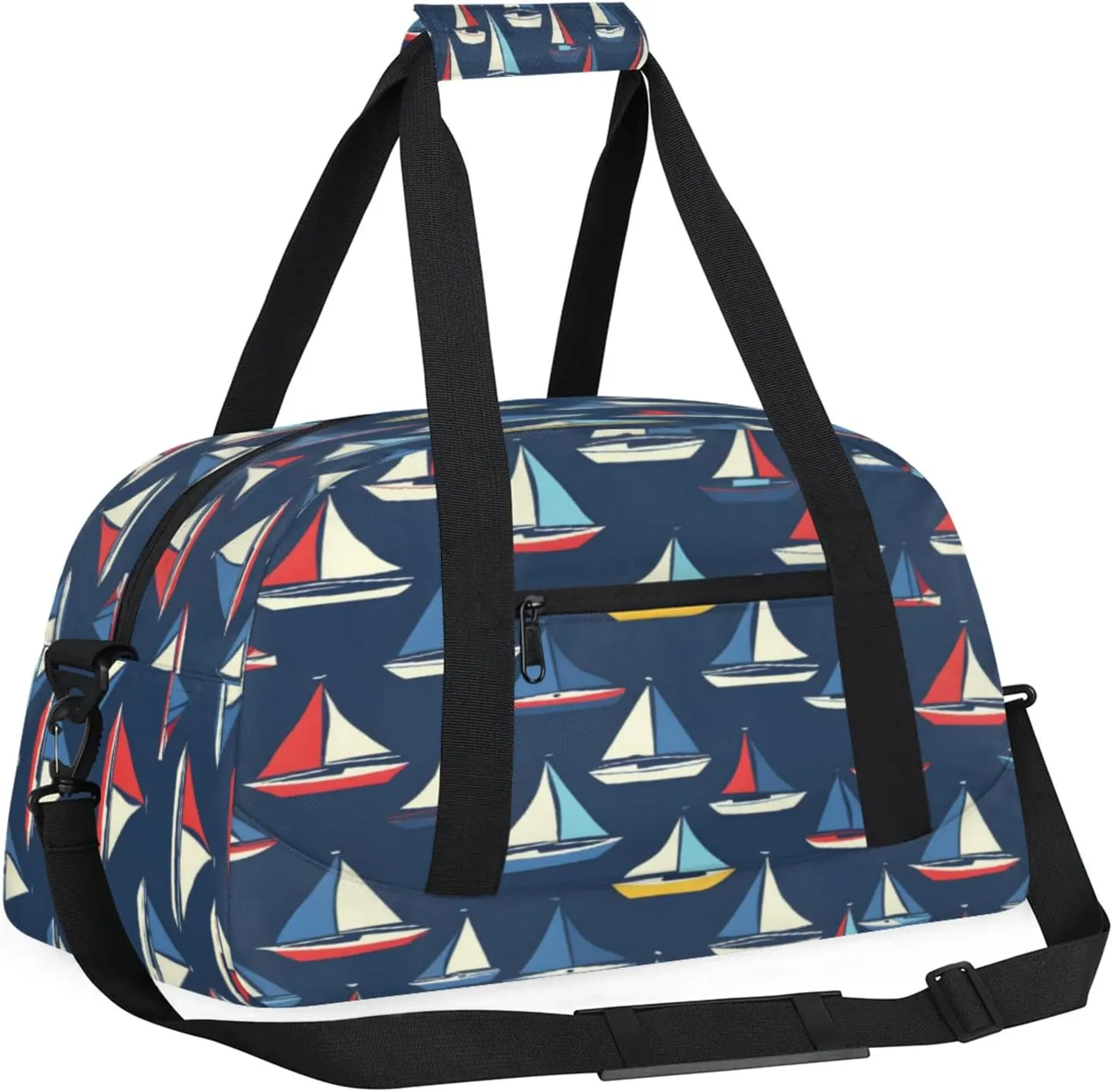 Ocean Sailboat Gym Bag for Women Men, Sports Travel Duffel Bag Lightweight Workout Bag Carry On Overnight Weekender Bag