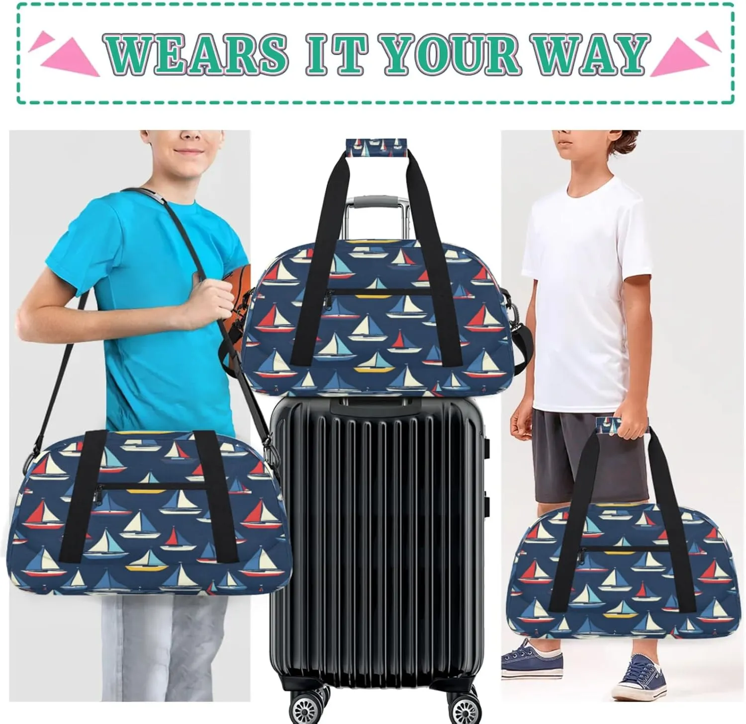 Ocean Sailboat Gym Bag for Women Men, Sports Travel Duffel Bag Lightweight Workout Bag Carry On Overnight Weekender Bag