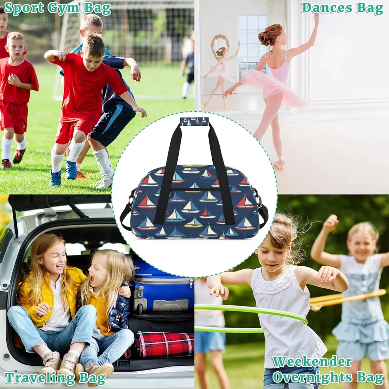 Ocean Sailboat Gym Bag for Women Men, Sports Travel Duffel Bag Lightweight Workout Bag Carry On Overnight Weekender Bag