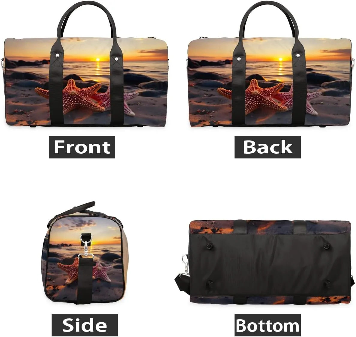 Ocean Theme Starfish Travel Duffel Bag for Women Men Waterproof Foldable Overnight Weekender Bag Large Capacity Sports Gym Bag