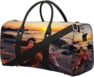 Ocean Theme Starfish Travel Duffel Bag for Women Men Waterproof Foldable Overnight Weekender Bag Large Capacity Sports Gym Bag