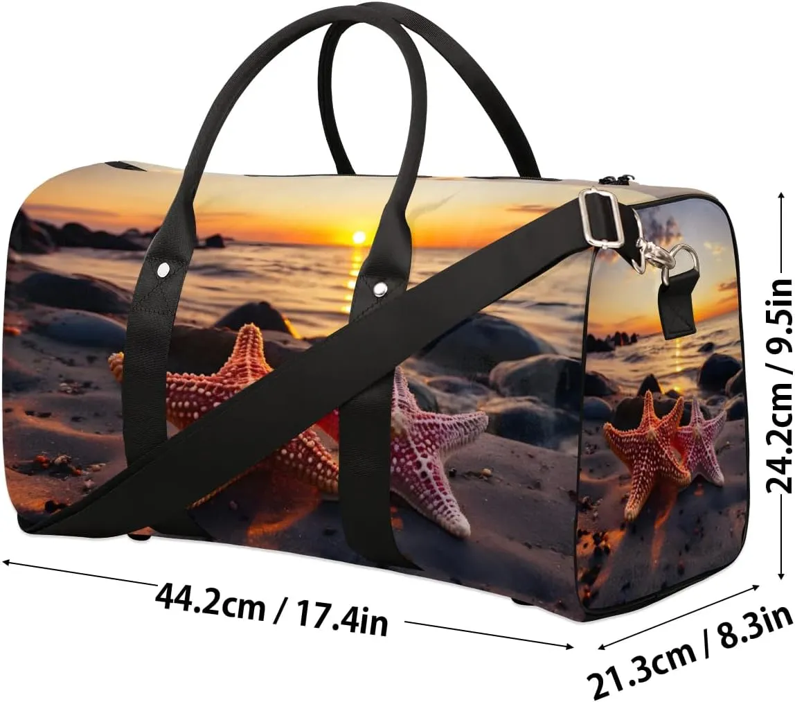 Ocean Theme Starfish Travel Duffel Bag for Women Men Waterproof Foldable Overnight Weekender Bag Large Capacity Sports Gym Bag