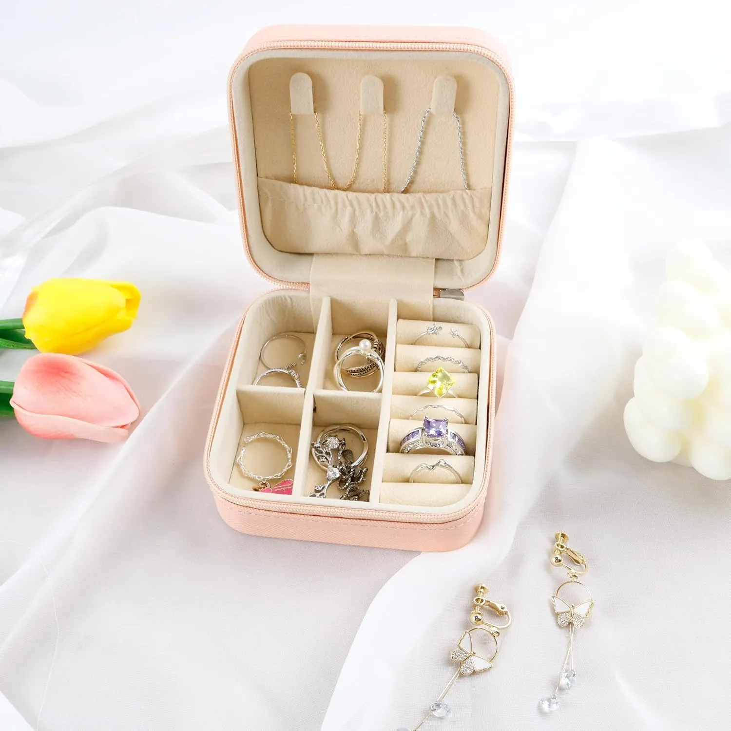 ODB Personalized Portable Mini Travel Jewelry Organizer, Customized Small Travel Jewelry Case With Initials, Gift for Girls, Teen, Woman (Beach Lover)