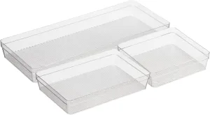 Oggi Set of 3 Clear Drawer Organizers - (1) 6x6.25, (1) 6.25x9.25, (1) 6.25x15.75 - Ideal for Organizing Kitchen Drawers, Office, Desk, Silverware, Kitchen Utensils, Cosmetics and Bathrooms