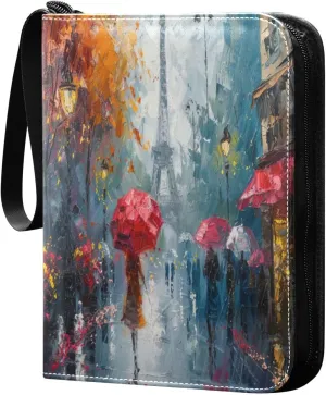 Oil Painting Streets View Card Binder 4-Pocket, 400 Pockets Trading Cards Holder Games Card Albums Storage Organizer Case for Football, Baseball Cards