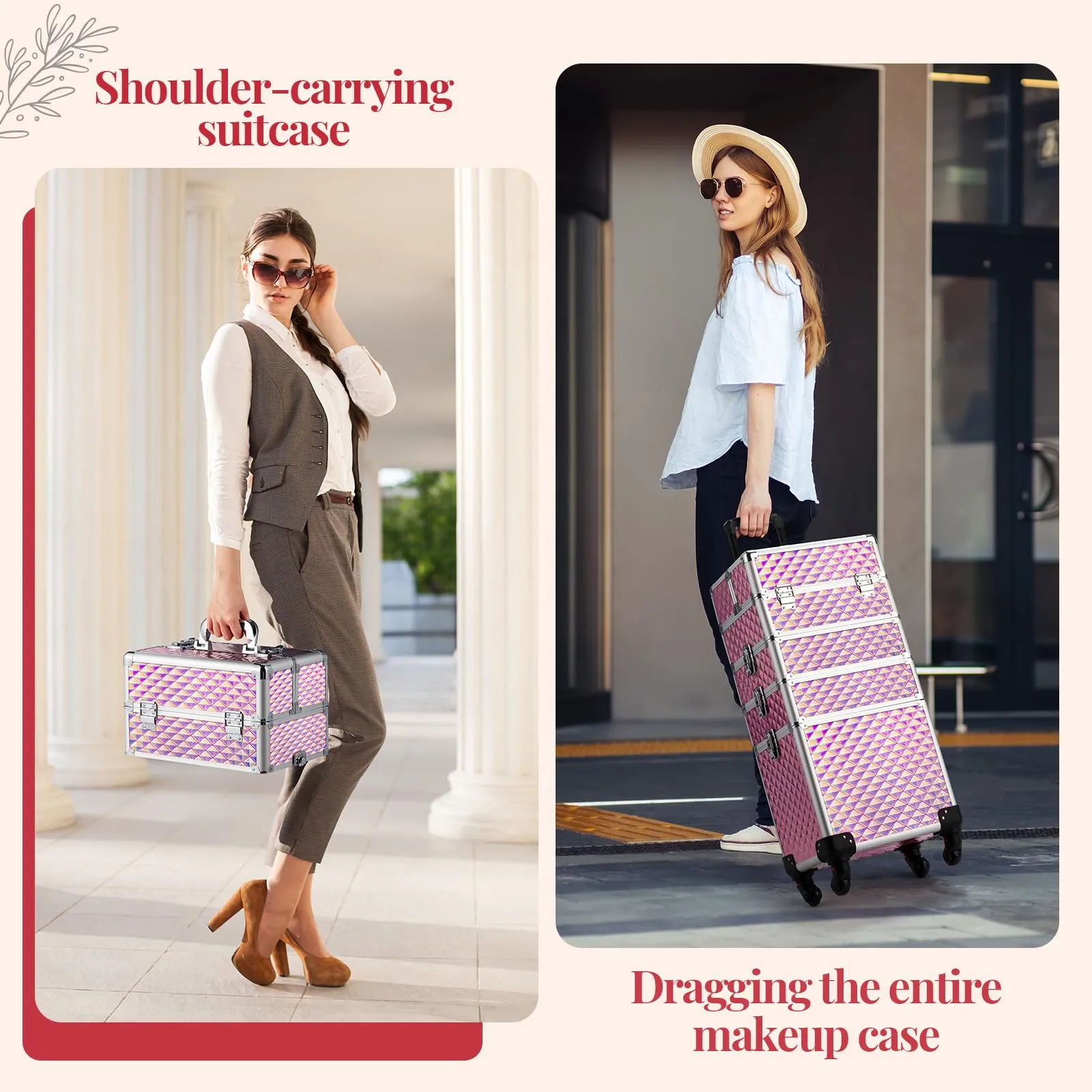 OmySalon 4-in-1 Aluminum Lockable Rolling Makeup Train Case