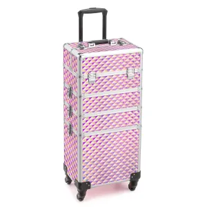 OmySalon 4-in-1 Aluminum Lockable Rolling Makeup Train Case