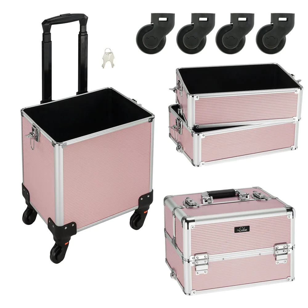 Omysalon MCA401 4-in-1 Aluminum Lockable Rolling Makeup Cosmetic Organizer Train Case