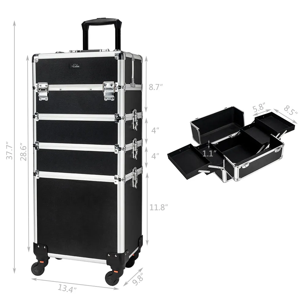 Omysalon MCA401 4-in-1 Aluminum Lockable Rolling Makeup Cosmetic Organizer Train Case