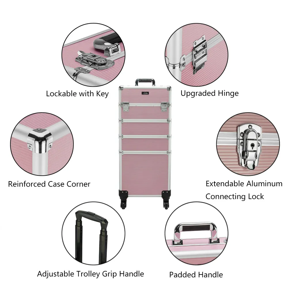 Omysalon MCA401 4-in-1 Aluminum Lockable Rolling Makeup Cosmetic Organizer Train Case