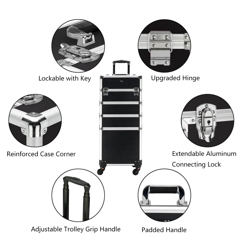 Omysalon MCA401 4-in-1 Aluminum Lockable Rolling Makeup Cosmetic Organizer Train Case