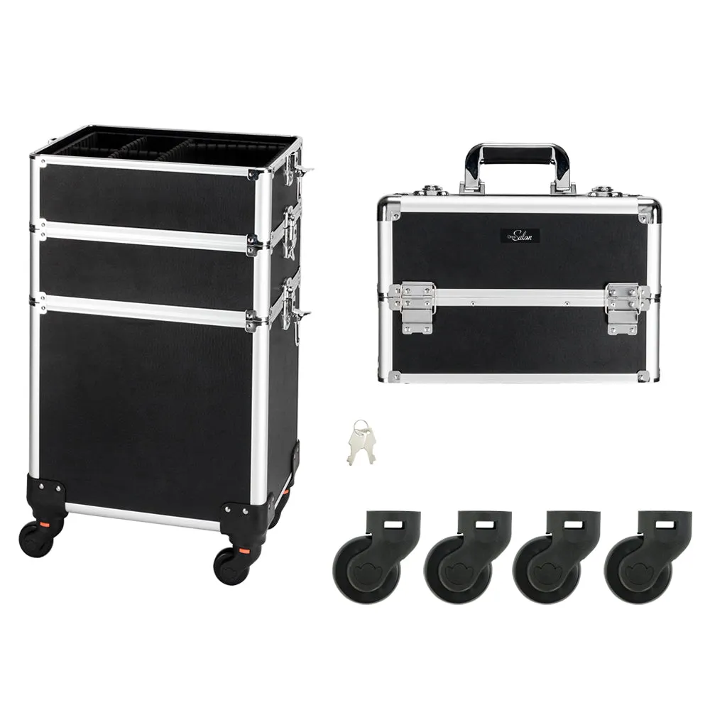 Omysalon MCA401 4-in-1 Aluminum Lockable Rolling Makeup Cosmetic Organizer Train Case