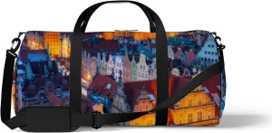 Orange Beautiful Old Town Gdansk Winter Dusk Sports Bag Tote Bag Waterproof Gym Bag with Shoulder Strap Zipper 2 Side Pockets for Men and Women, Travel and Storage Shoulder Bag.