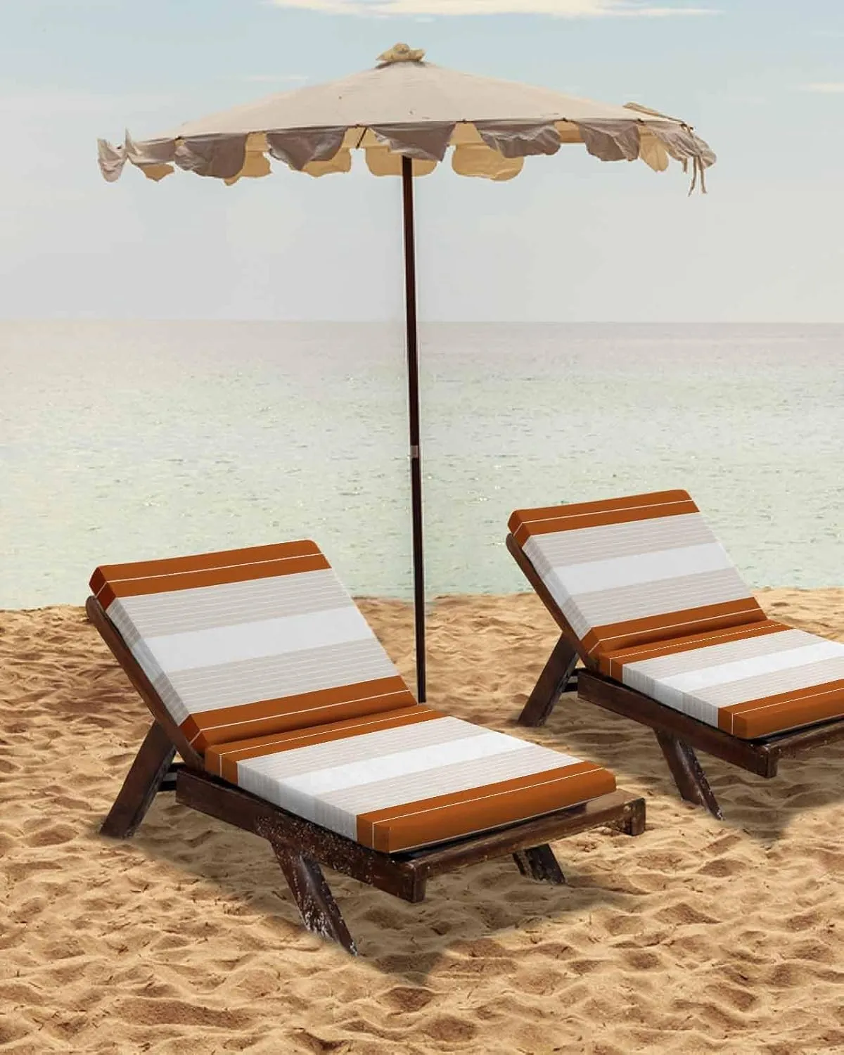 Orange Beige Stripe Outdoor Cushion Chair Cover Set of 4 - Waterproof Couch Seat Covers, Modern Art Horizontal Striped Patio Furniture Protector Cushions Slipcovers for Sofa/RV, 24"x24"x4"