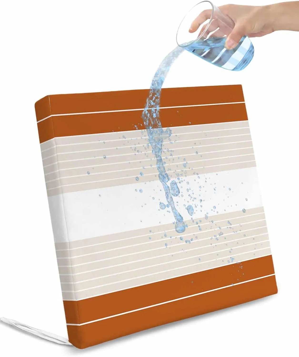 Orange Beige Stripe Outdoor Cushion Chair Cover Set of 4 - Waterproof Couch Seat Covers, Modern Art Horizontal Striped Patio Furniture Protector Cushions Slipcovers for Sofa/RV, 24"x24"x4"