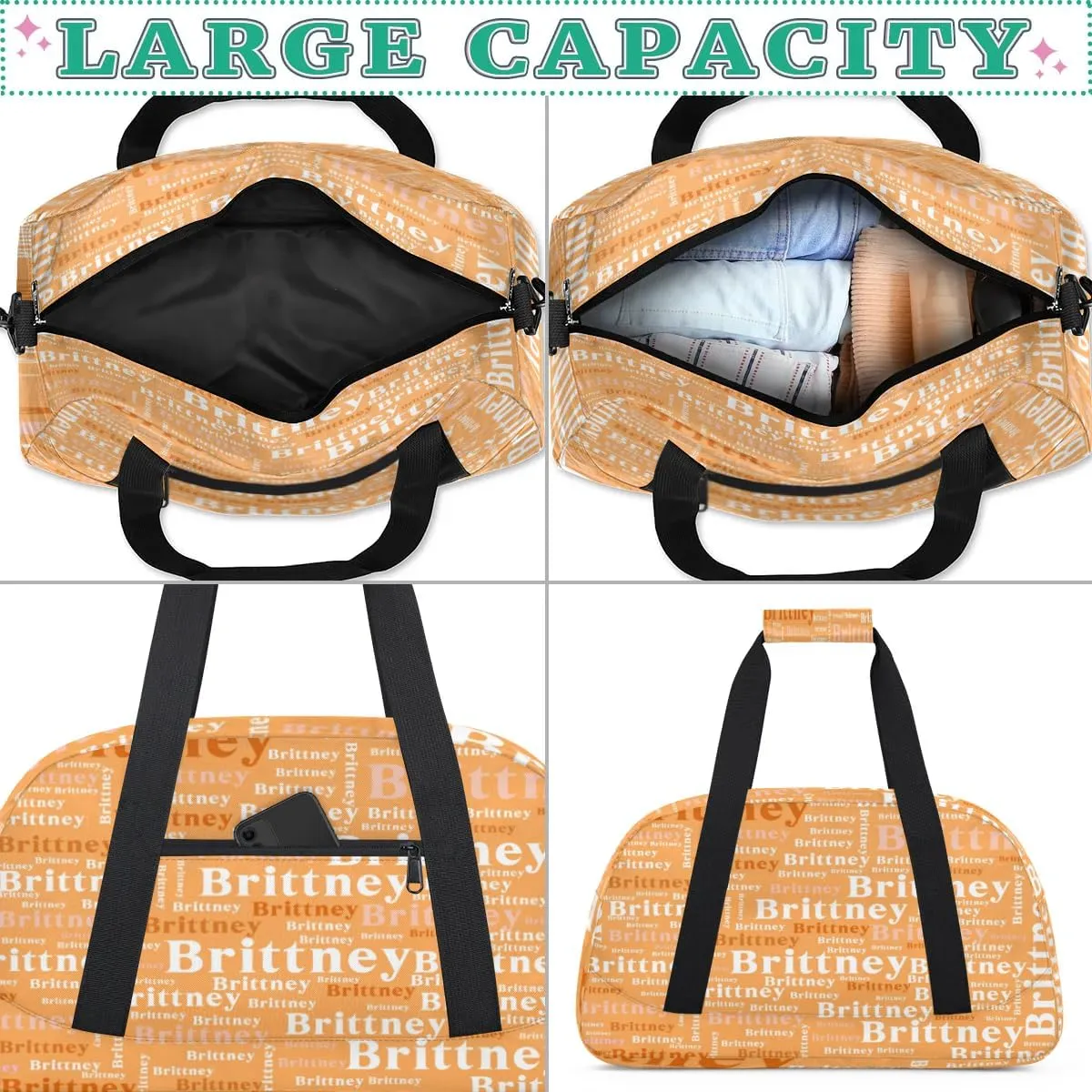 Orange Personalized Duffle Bag for Kids Custom Dance Ballet Bag with Name Lightweight Travel Weekender Overnight Bags Sport Gym Duffel Bag Workout Carry On Tote for Girls Boys