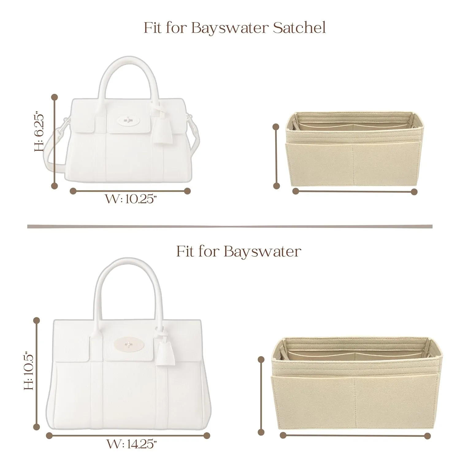 Organizer for Bayswater Bag, Bayswater Satchel, Handmade Felt Insert, 31 Colors (Satchel, Evergreen)