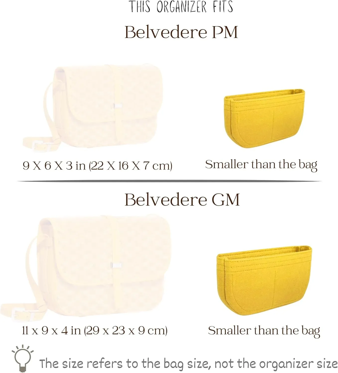 Organizer for Belvedere PM, GM Bag, Felt Handbag Insert (GM, Royal)
