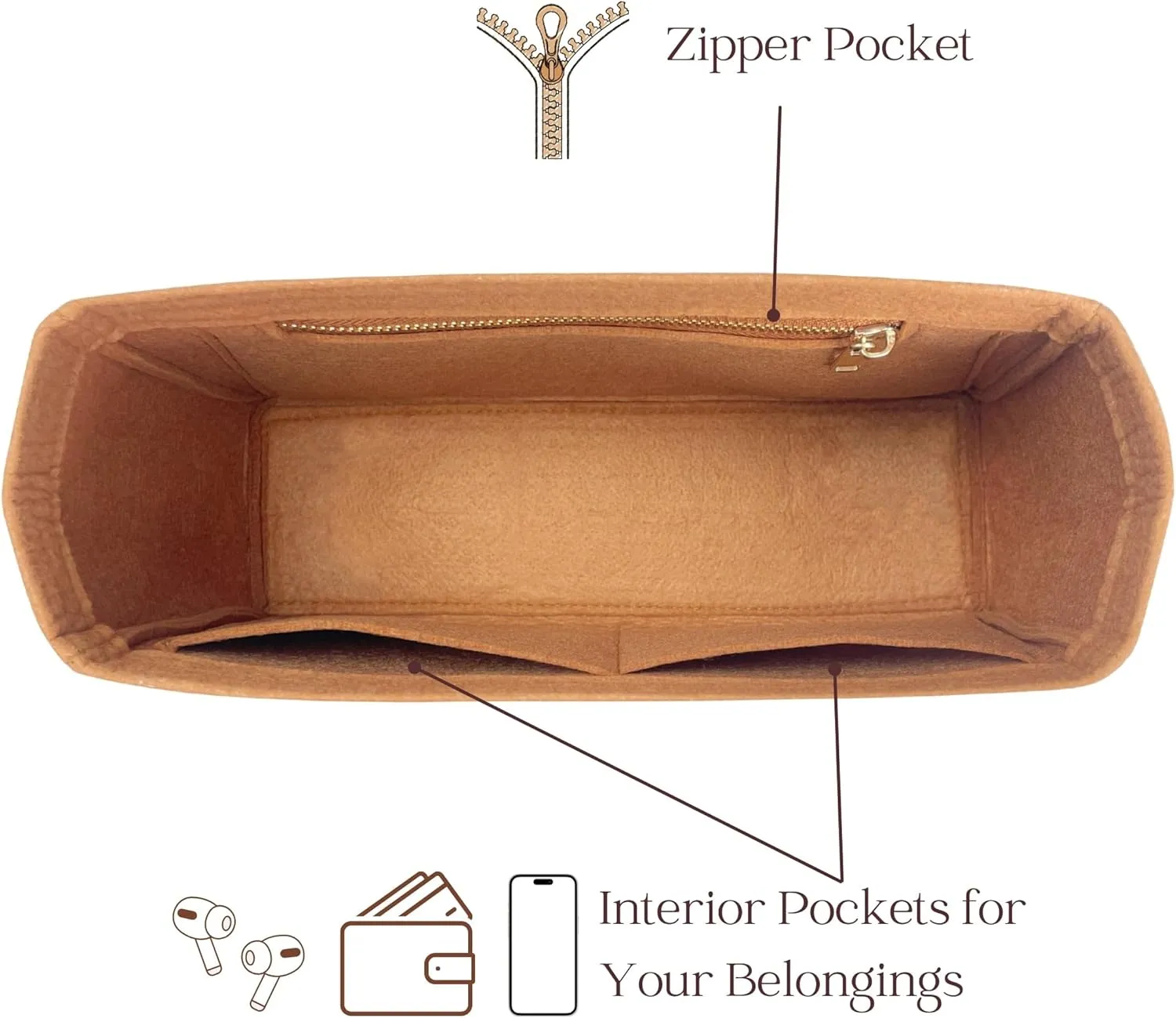 Organizer for Belvedere PM, GM Bag, Felt Handbag Insert (GM, Royal)