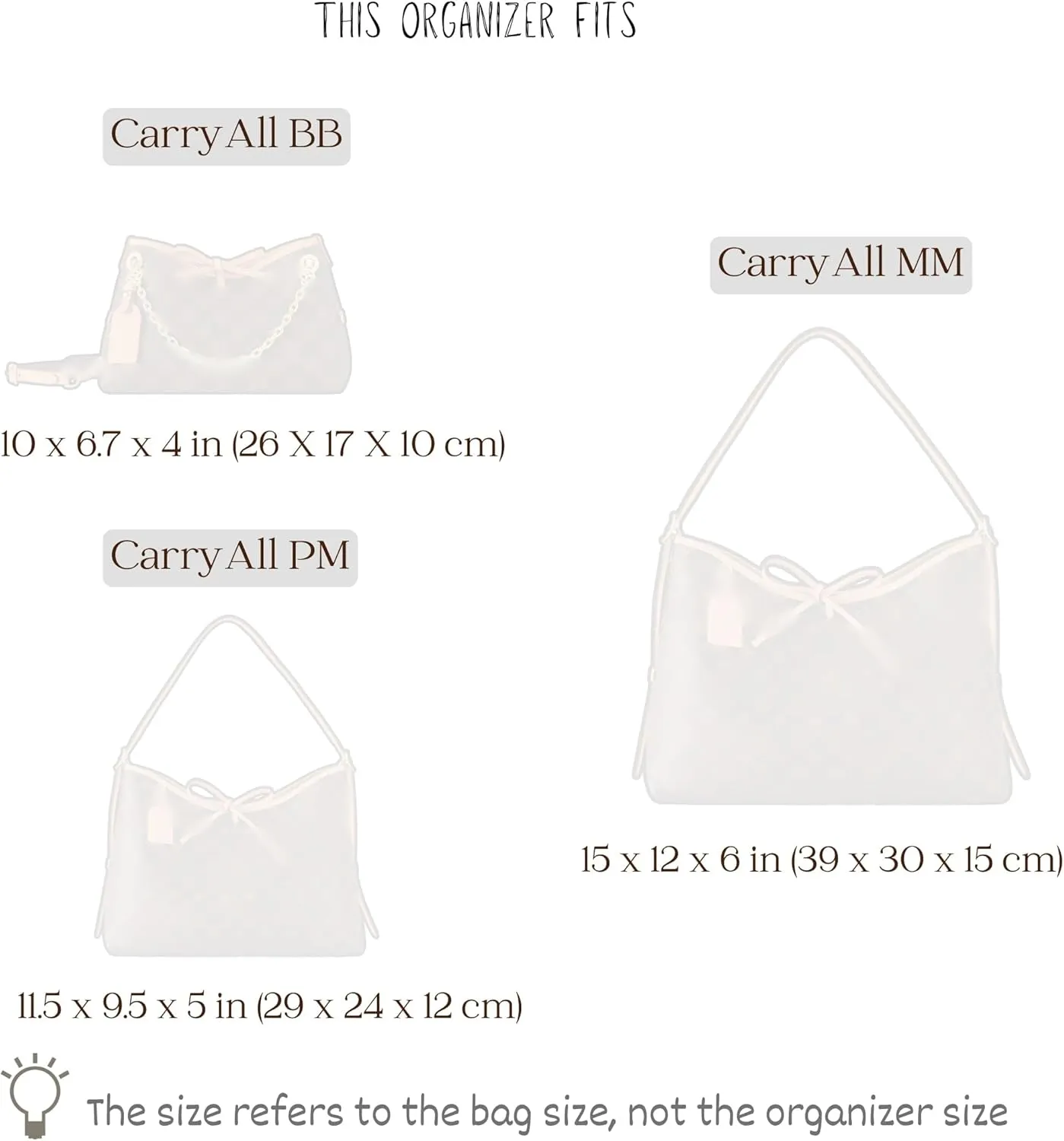 Organizer for CarryAll PM, MM, BB, Lightweight Bag Insert, DupontPaper and Satin Silk Liner, 34 Interior Colors (MM, Blue)