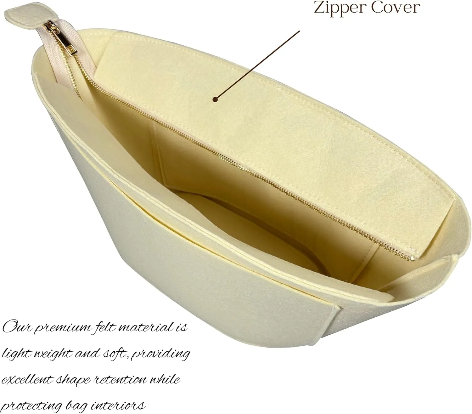 Organizer for Chloe Large Woody Basket Bag, Felt Bag Insert with Top Zipper Cover (LightPurple)