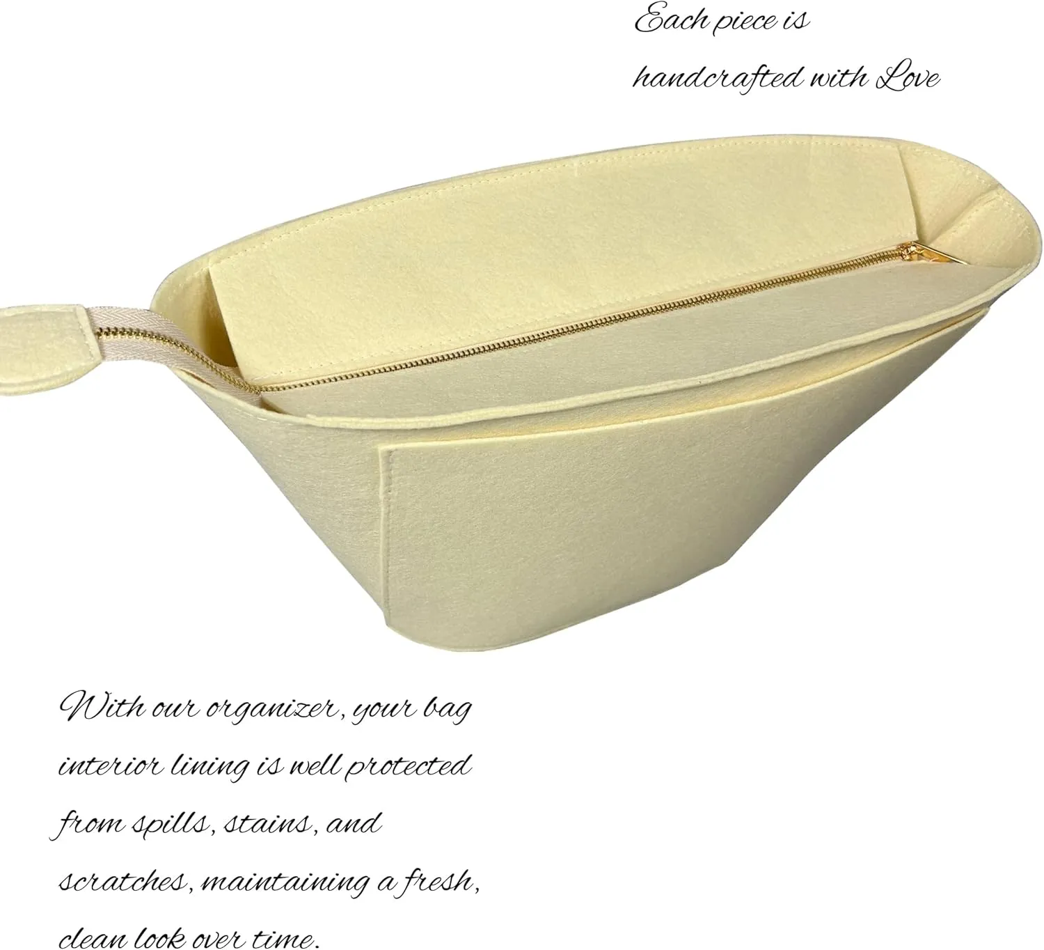 Organizer for Chloe Large Woody Basket Bag, Felt Bag Insert with Top Zipper Cover (LightPurple)