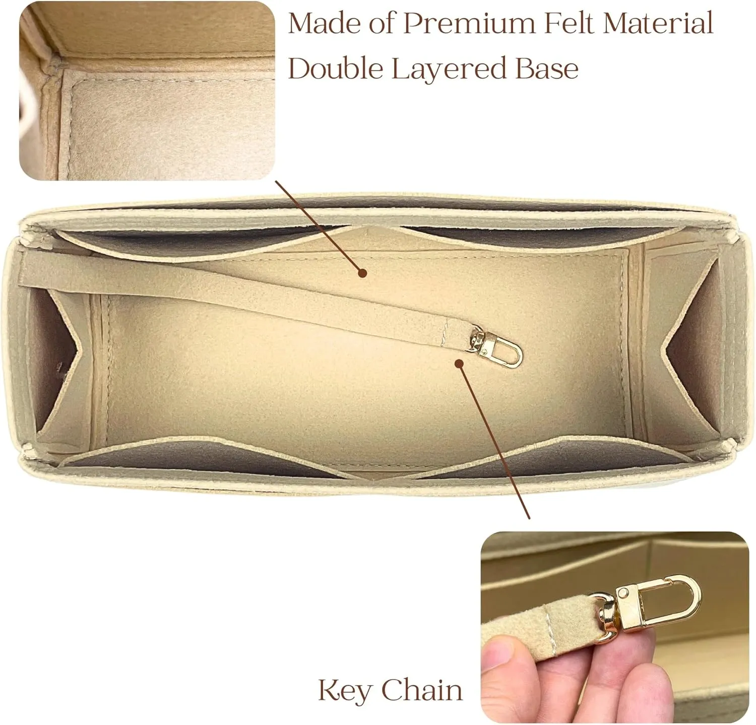 Organizer for Coa.h Soft Empire Carryall (Size 48, Evergreen), Felt Bag Insert for 40/48 with Keychain Hook, Reinforced base