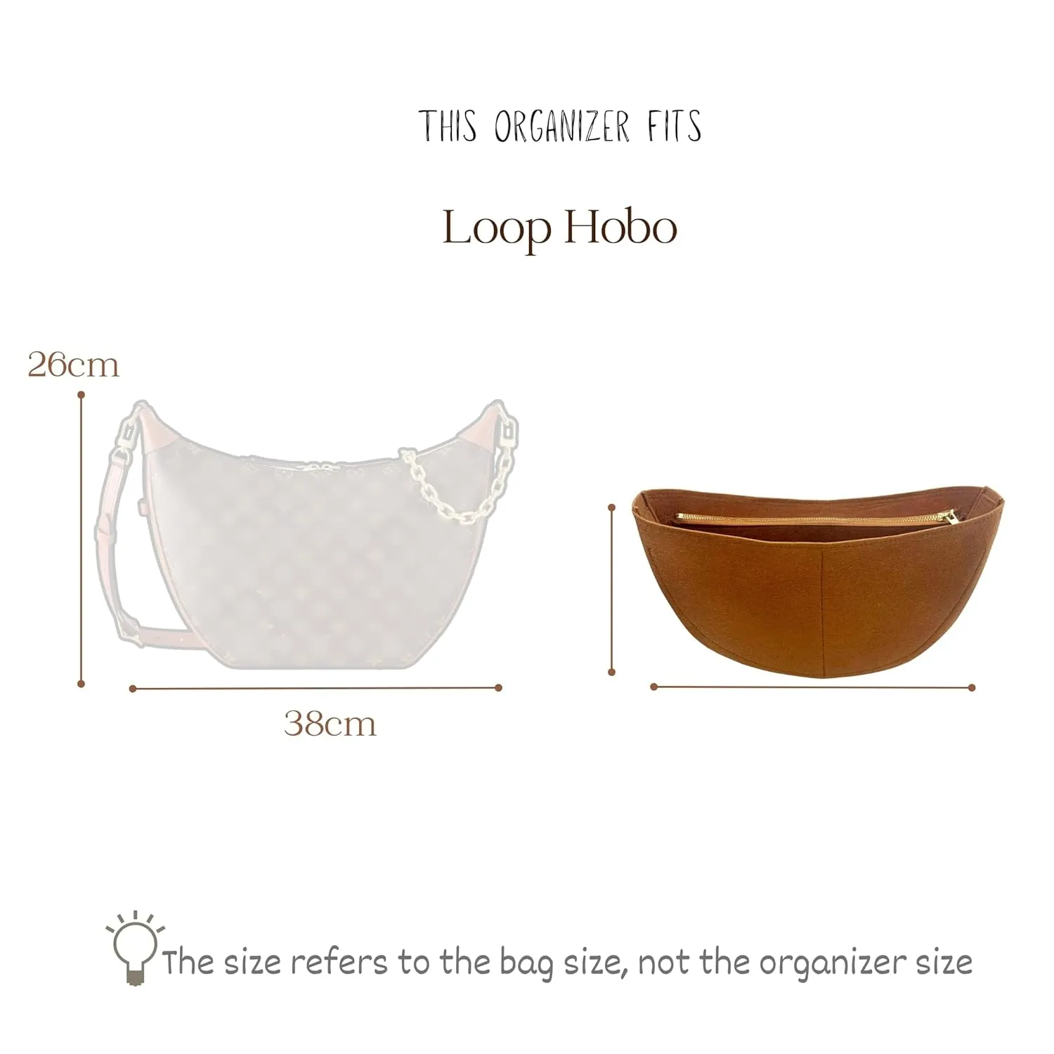 Organizer for Loop Hobo, Felt Bag Insert (Chocolate)