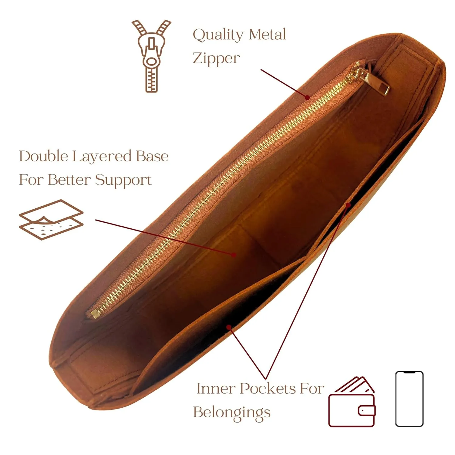 Organizer for Loop Hobo, Felt Bag Insert (Chocolate)