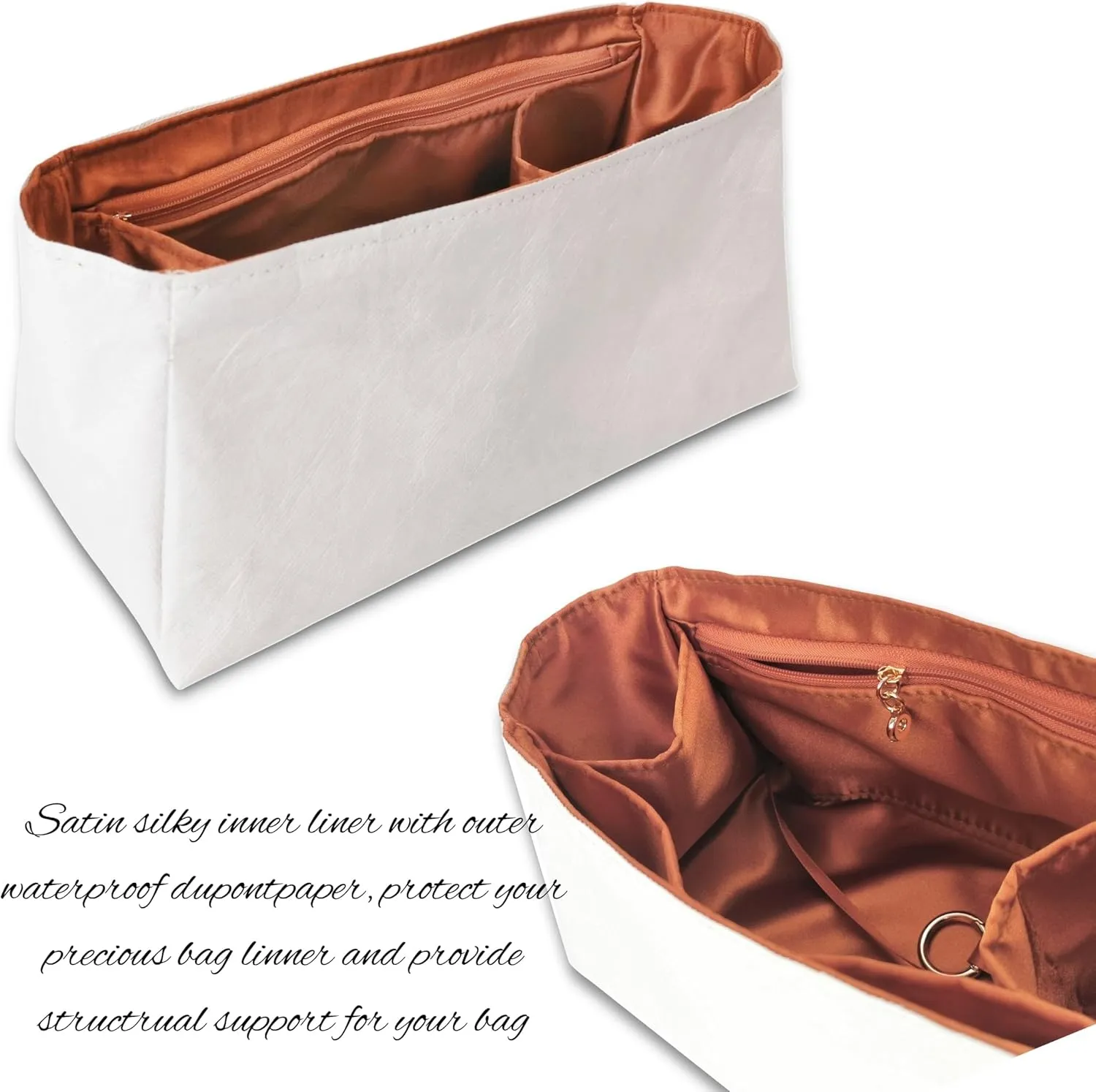 Organizer for Low Key Hobo PM/MM, Lightweight Bag Insert, DupontPaper and Satin Silk Liner, 34 Interior Colors (MM, Brown)