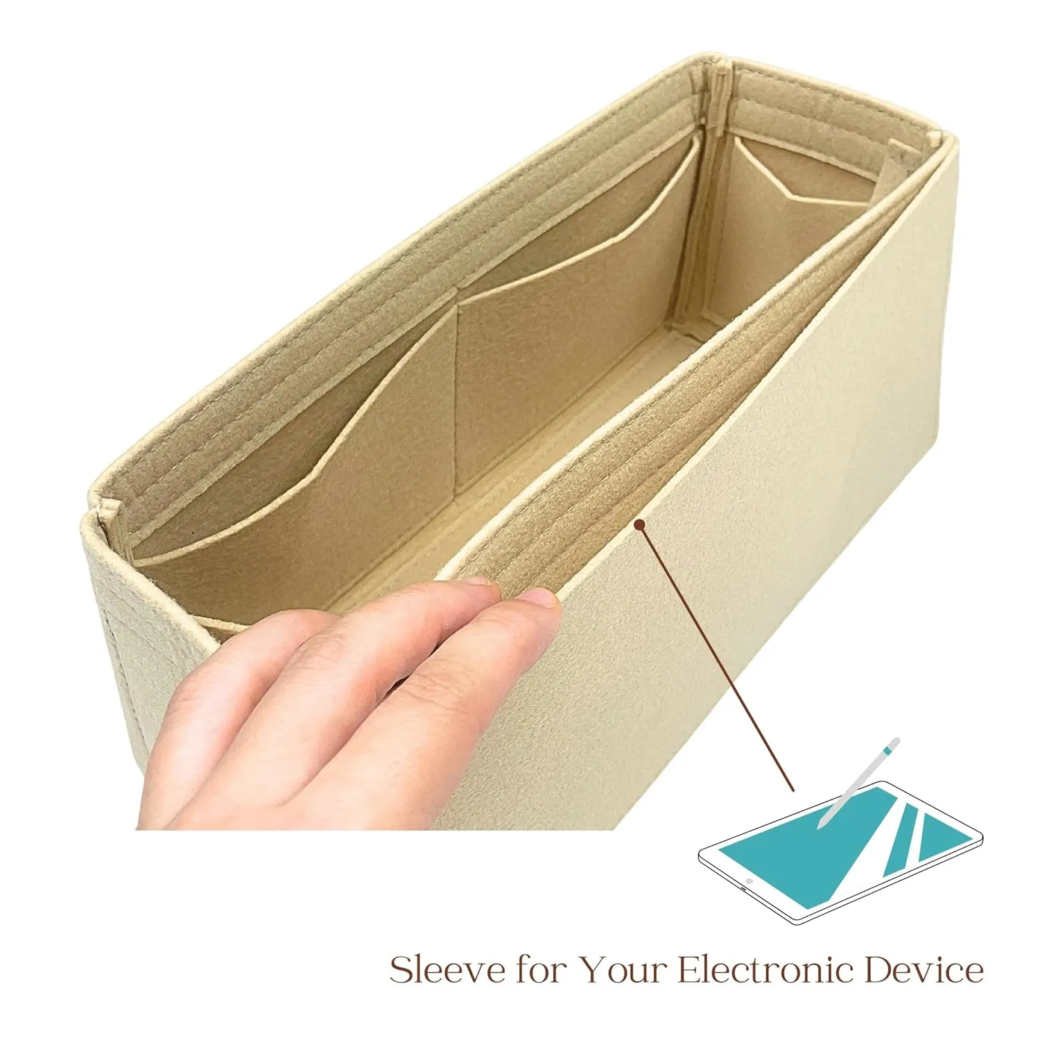 Organizer for Mosaic Bag, Handmade Felt Bag Insert, 31 Colors (Tan)