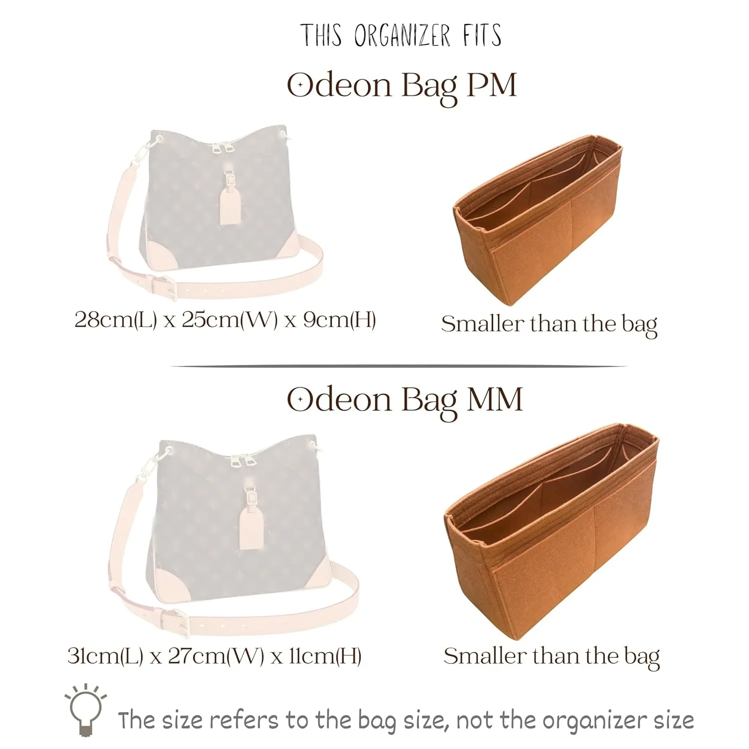 Organizer for Odeon Bag PM | MM, Handmade Felt Insert (MM, Evergreen)