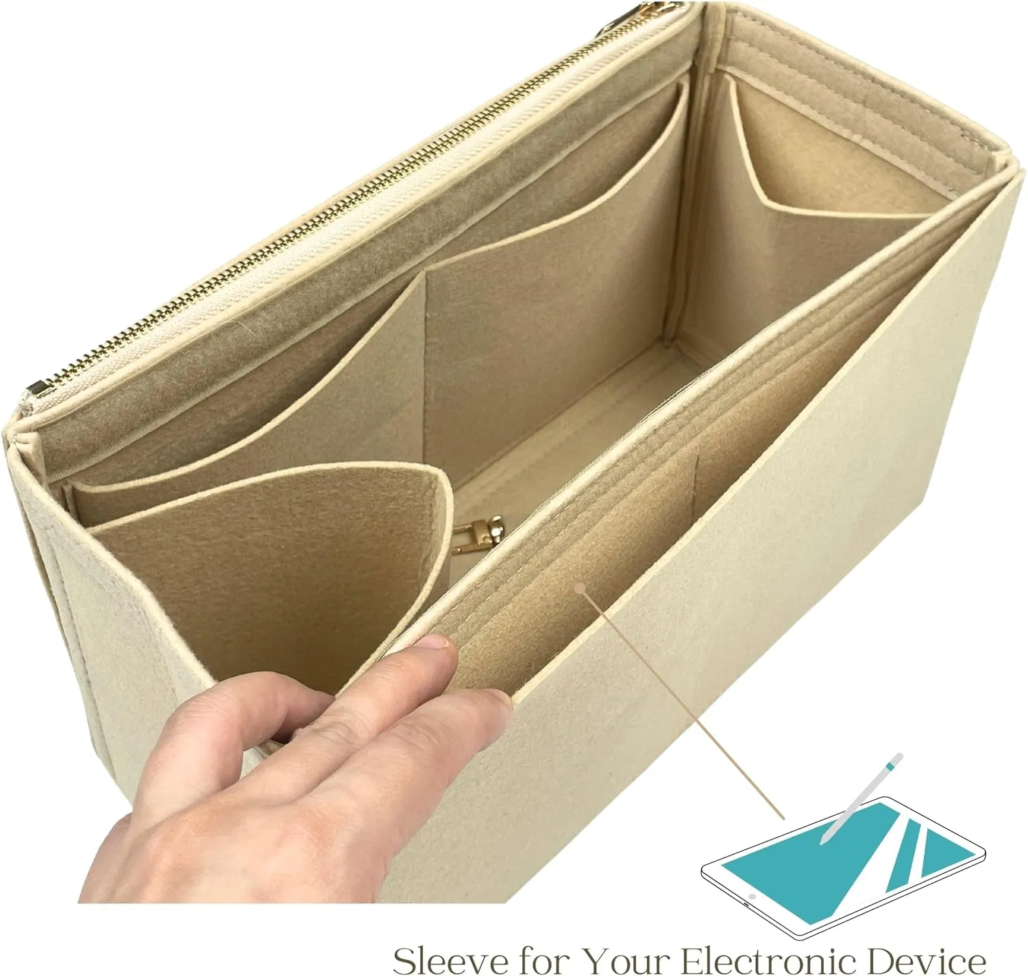 Organizer for OnTheGo PM/MM/GM/BB/East West, Felt Bag Insert with Removable Cover (BB, White)