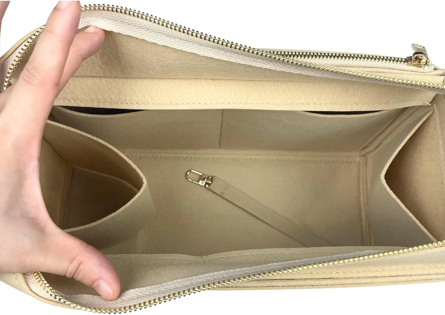 Organizer for OnTheGo PM/MM/GM/BB/East West, Felt Bag Insert with Removable Cover (BB, White)