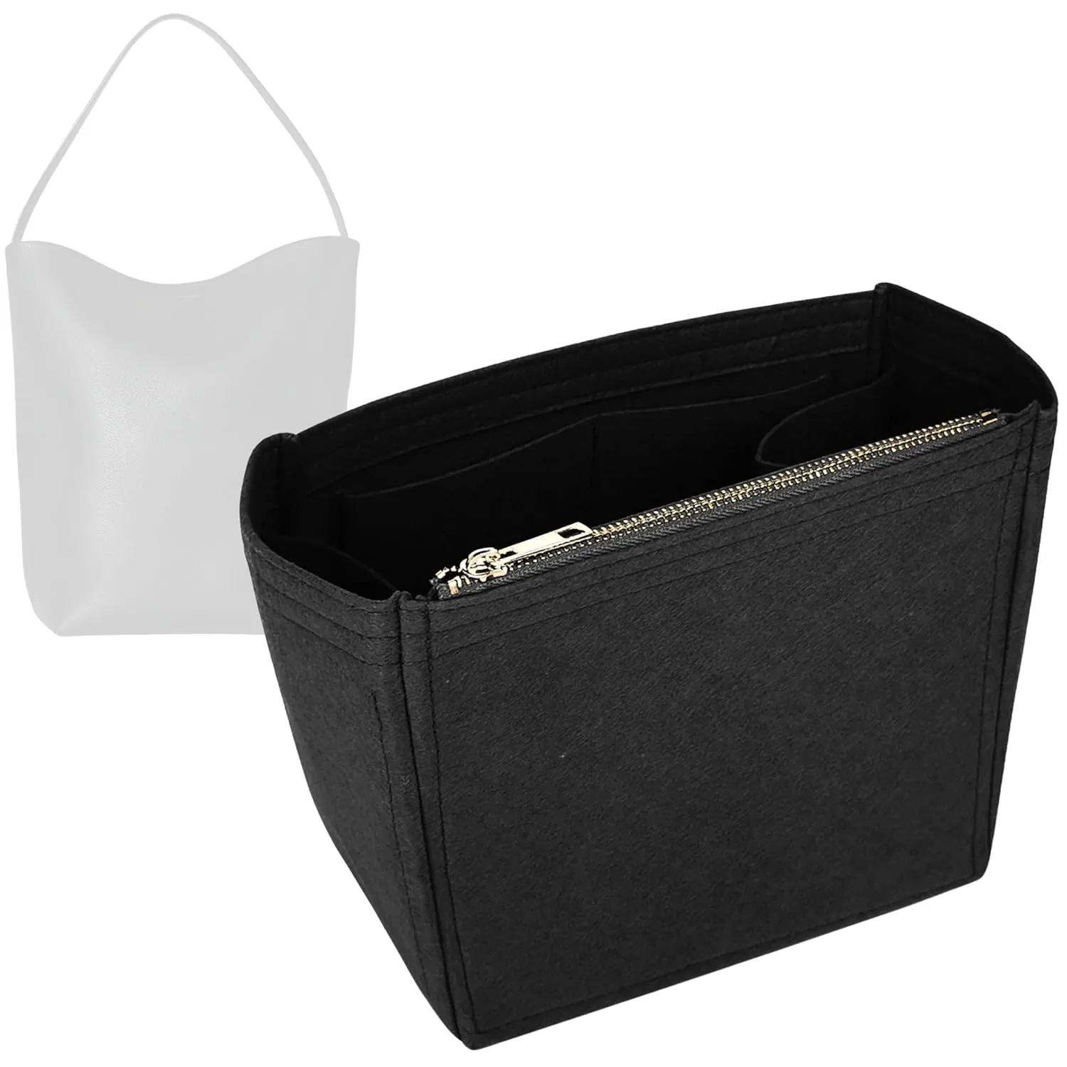 Organizer for Row N/S Park Tote Bag in Leather, Small, Medium, Large, Felt Bag Insert, 31 Colors (Large, Black)