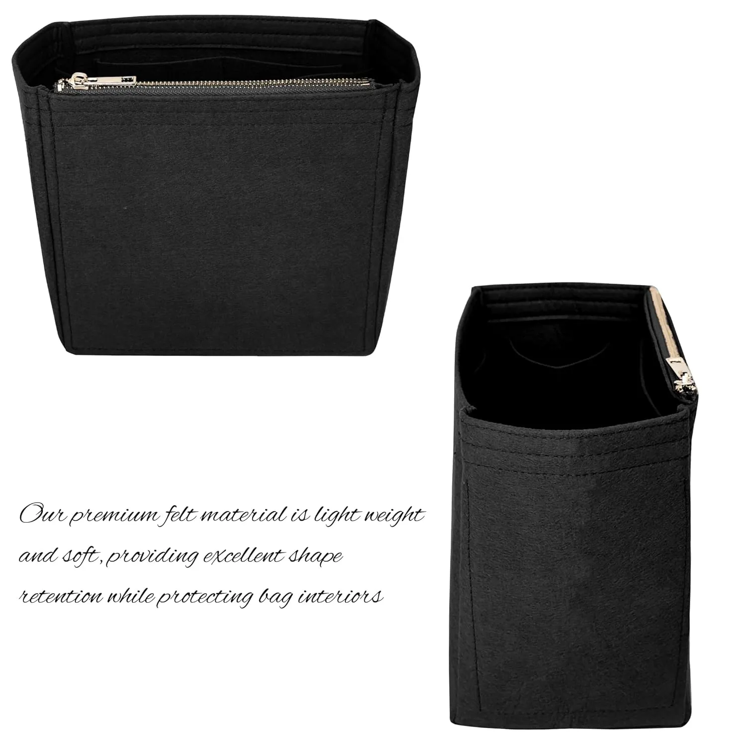Organizer for Row N/S Park Tote Bag in Leather, Small, Medium, Large, Felt Bag Insert, 31 Colors (Large, Black)