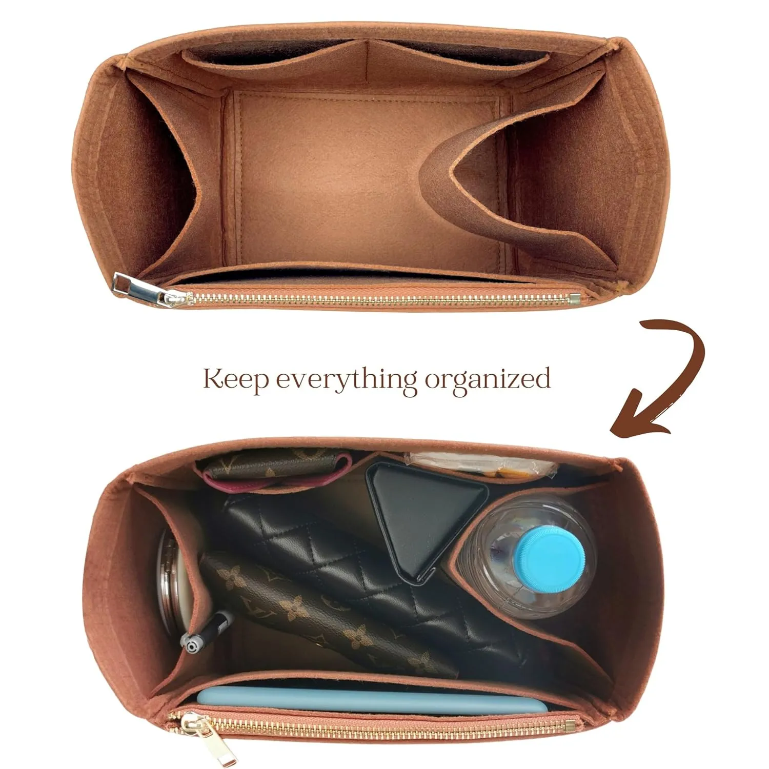Organizer for Row N/S Park Tote Bag in Leather, Small, Medium, Large, Felt Bag Insert, 31 Colors (Large, Black)