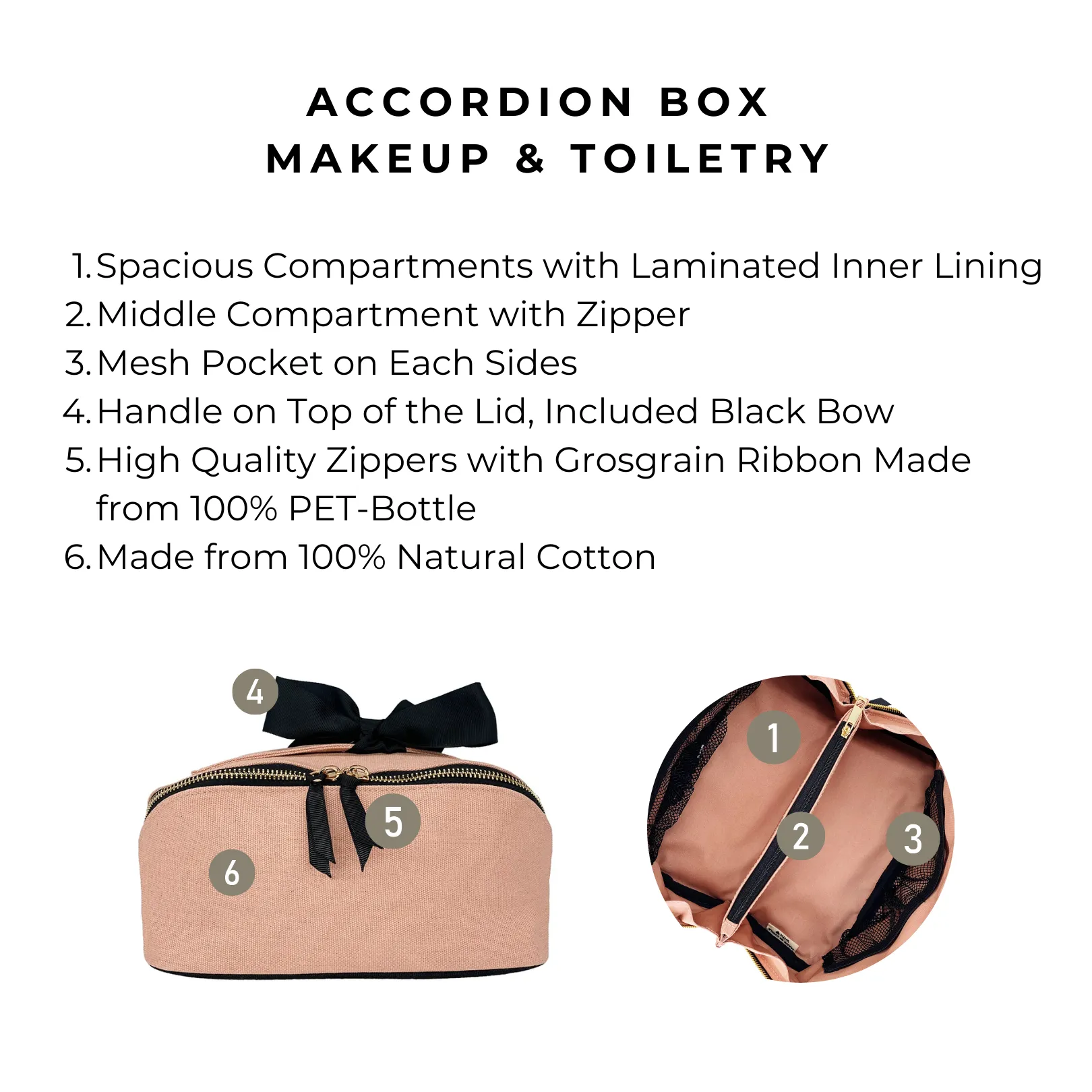 Organizing Makeup Bag, Expandable – Pink/Blush