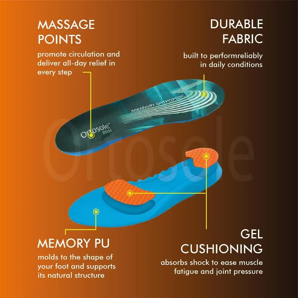 Ortosole Memory Foam Gel Insoles – Orthopedic Comfort Inserts for Men & Women – Soft Massaging Arch & Heel Support – Ideal for Walking, Standing & Daily Use (Women's 5-9)
