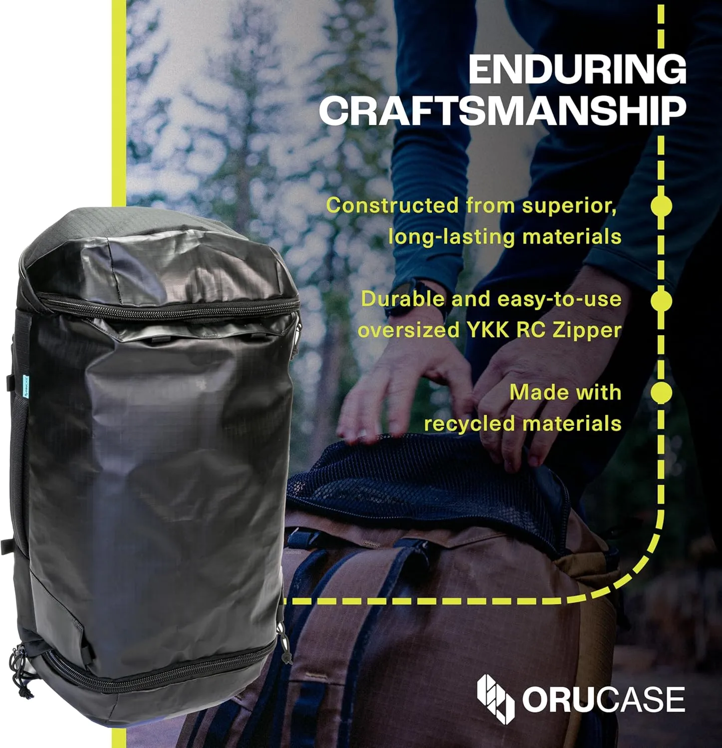 Orucase Janus Duffel Backpack for Cyclists - Gym Duffle Bag for Men & Women with Straps - Water Resistant Duffle Backpack for Travel - 55 L - Coyote