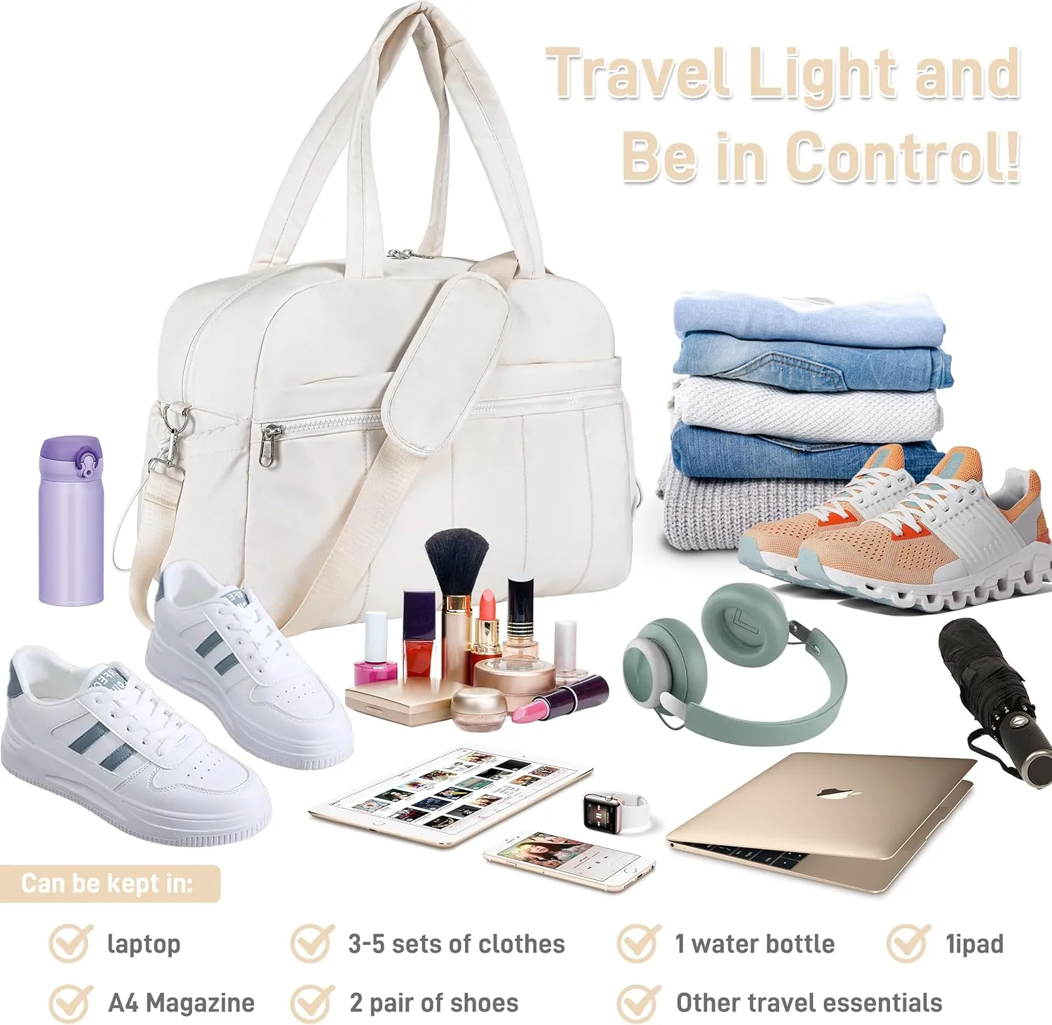Oubagur Lightweight Duffle Bag for Travel, Gym & Weekender with Water-Resistant Wet Pocket, Carry-On Approved Personal Item Bag for Men & Women