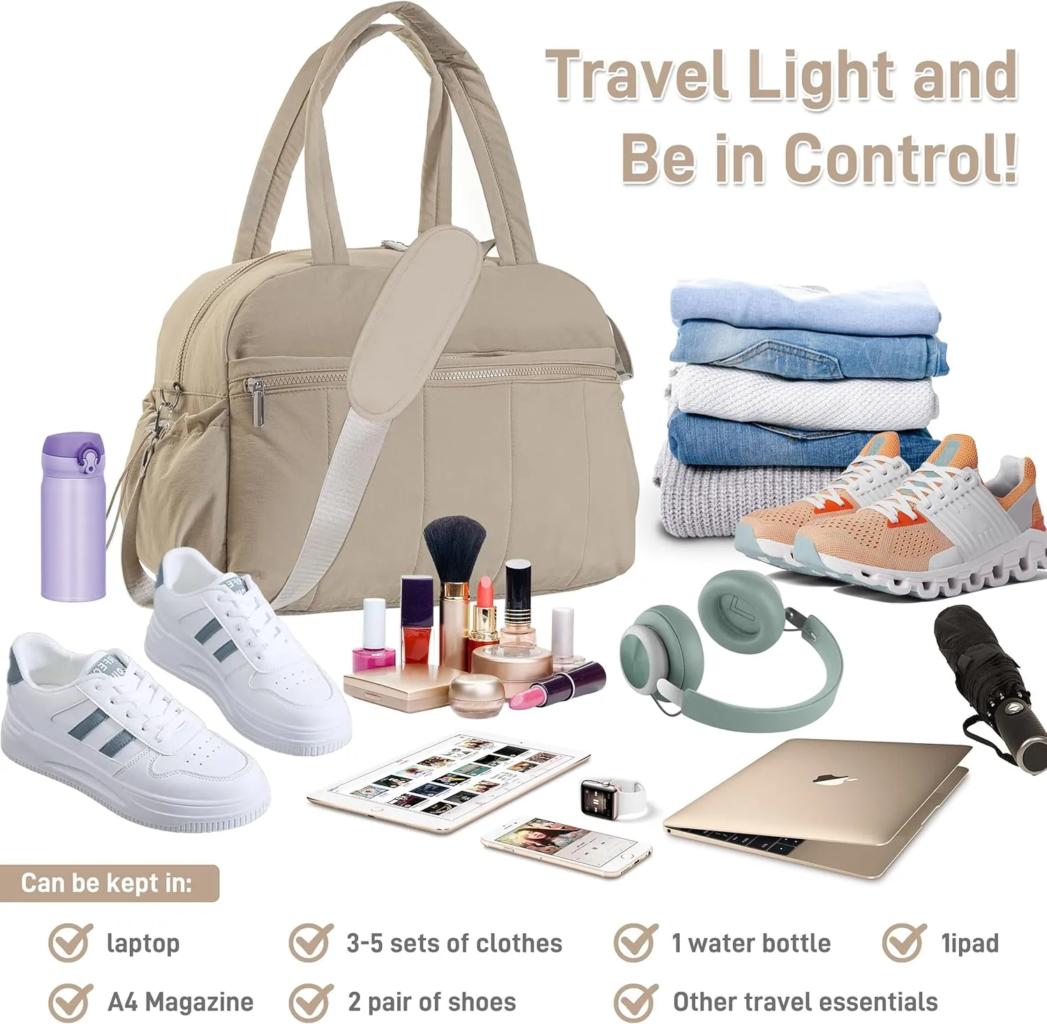 Oubagur Lightweight Duffle Bag for Travel, Gym & Weekender with Water-Resistant Wet Pocket, Carry-On Approved Personal Item Bag for Men & Women