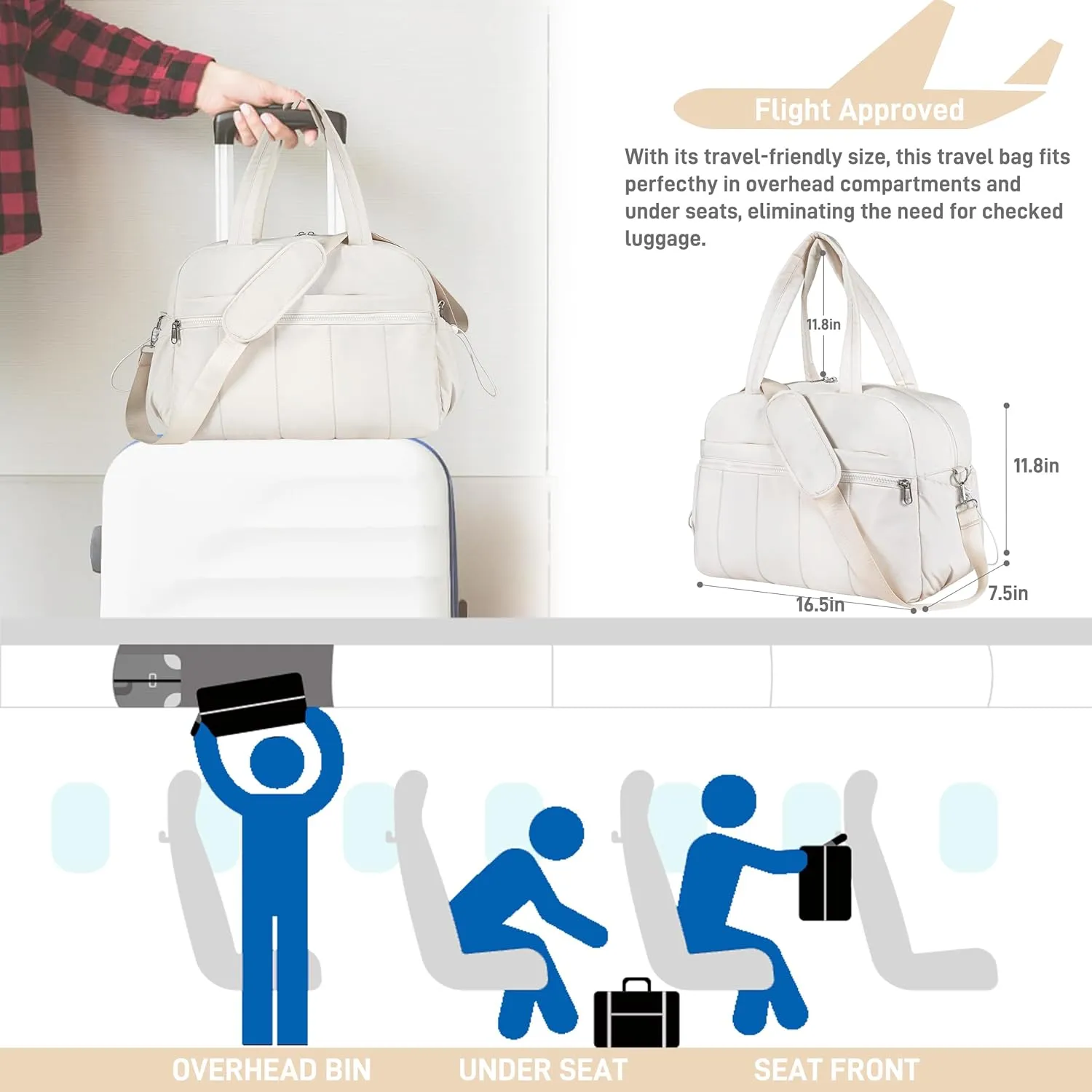 Oubagur Lightweight Duffle Bag for Travel, Gym & Weekender with Water-Resistant Wet Pocket, Carry-On Approved Personal Item Bag for Men & Women