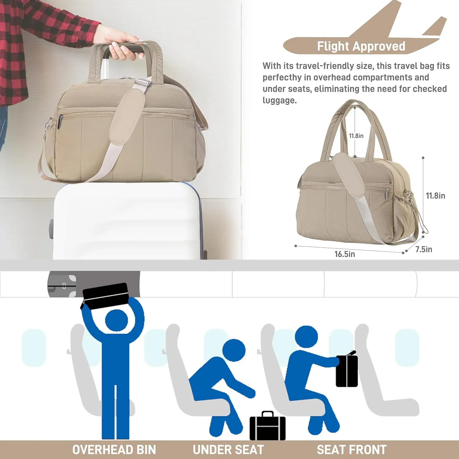 Oubagur Lightweight Duffle Bag for Travel, Gym & Weekender with Water-Resistant Wet Pocket, Carry-On Approved Personal Item Bag for Men & Women