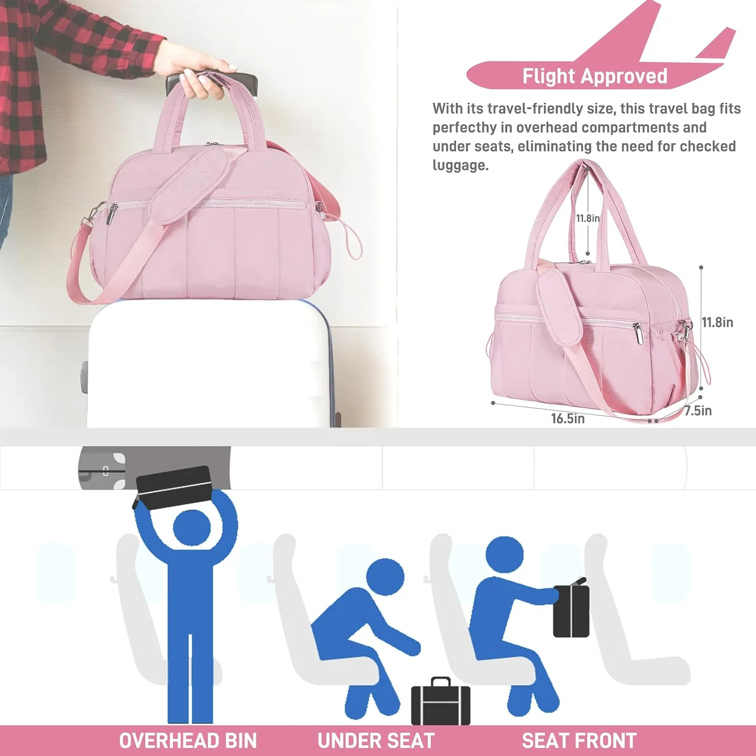 Oubagur Lightweight Duffle Bag for Travel, Gym & Weekender with Water-Resistant Wet Pocket, Carry-On Approved Personal Item Bag for Men & Women