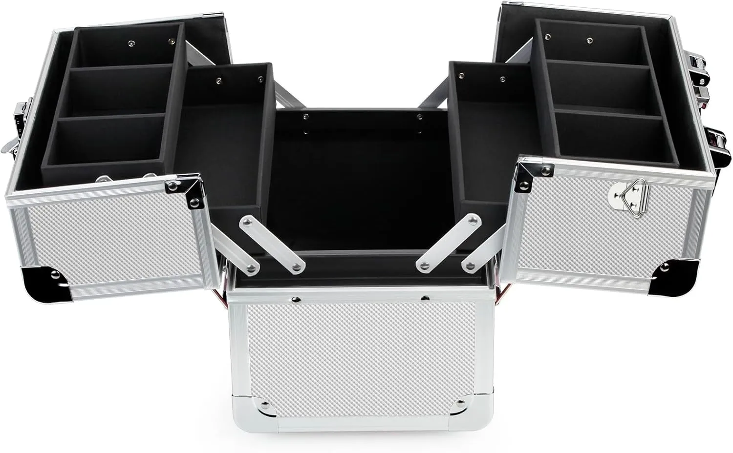 OUDMAY Makeup Case - Professional Portable Aluminum Cosmetics Storage Box With Locks and 2-Deck Folding Trays Silvery Diamond
