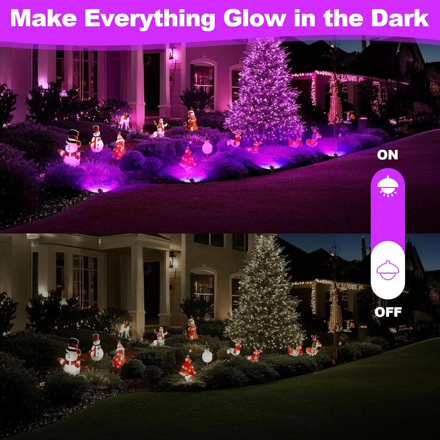 OurLeeme Outdoor Black Light Christmas Spotlight - 12W Purple Blacklight Spotlight for Glow Party, Spot Lights Outdoor Christmas Lights Waterproof LED Landscape Lighting (4 Pack)